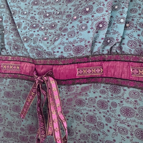 Nicole Miller Blue and Purple Silk Dress, Spaghetti Straps, Beaded Bodice - Picture 3 of 7